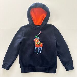 Polo Ralph Lauren Boys 5 Hooded Sweater Hoodie Big Pony Embroidery Dark Blue